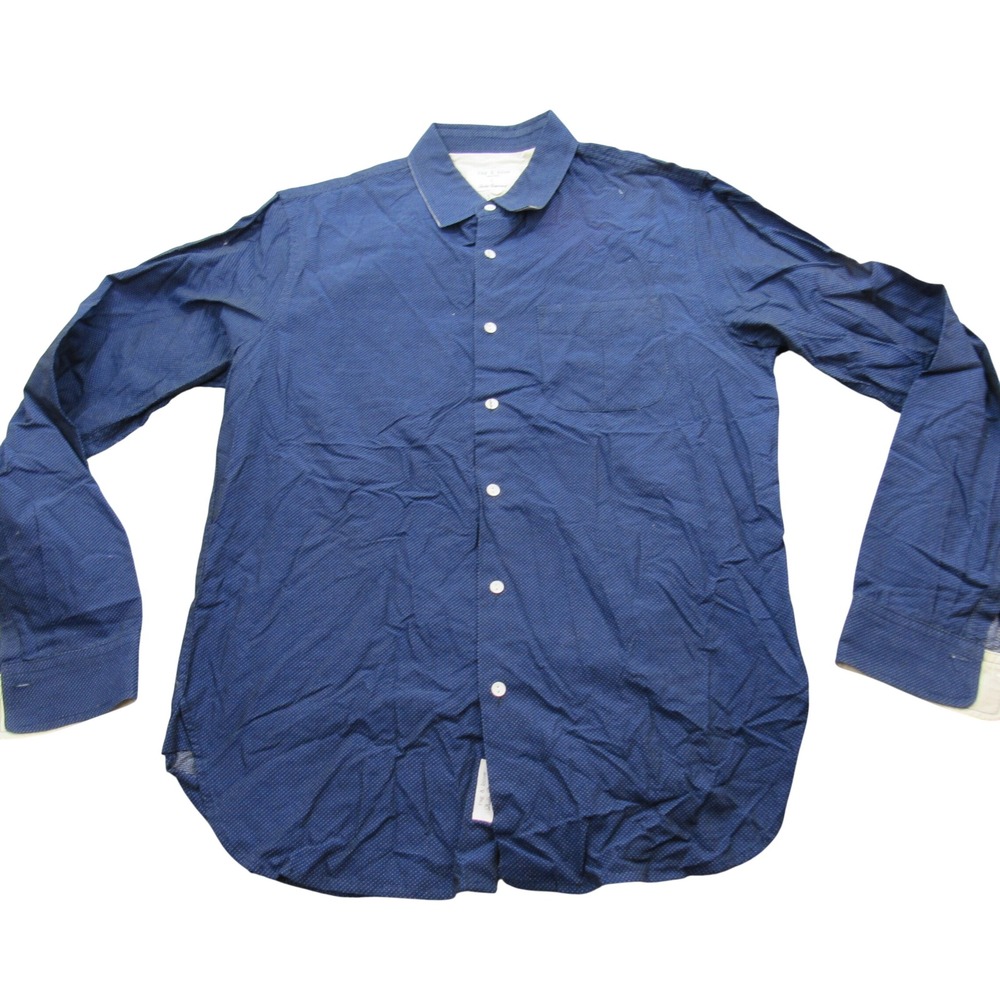 Rag & Bone Mens Navy Blue Micro Dot Button Down Shirt Long Sleeve Large USA Made